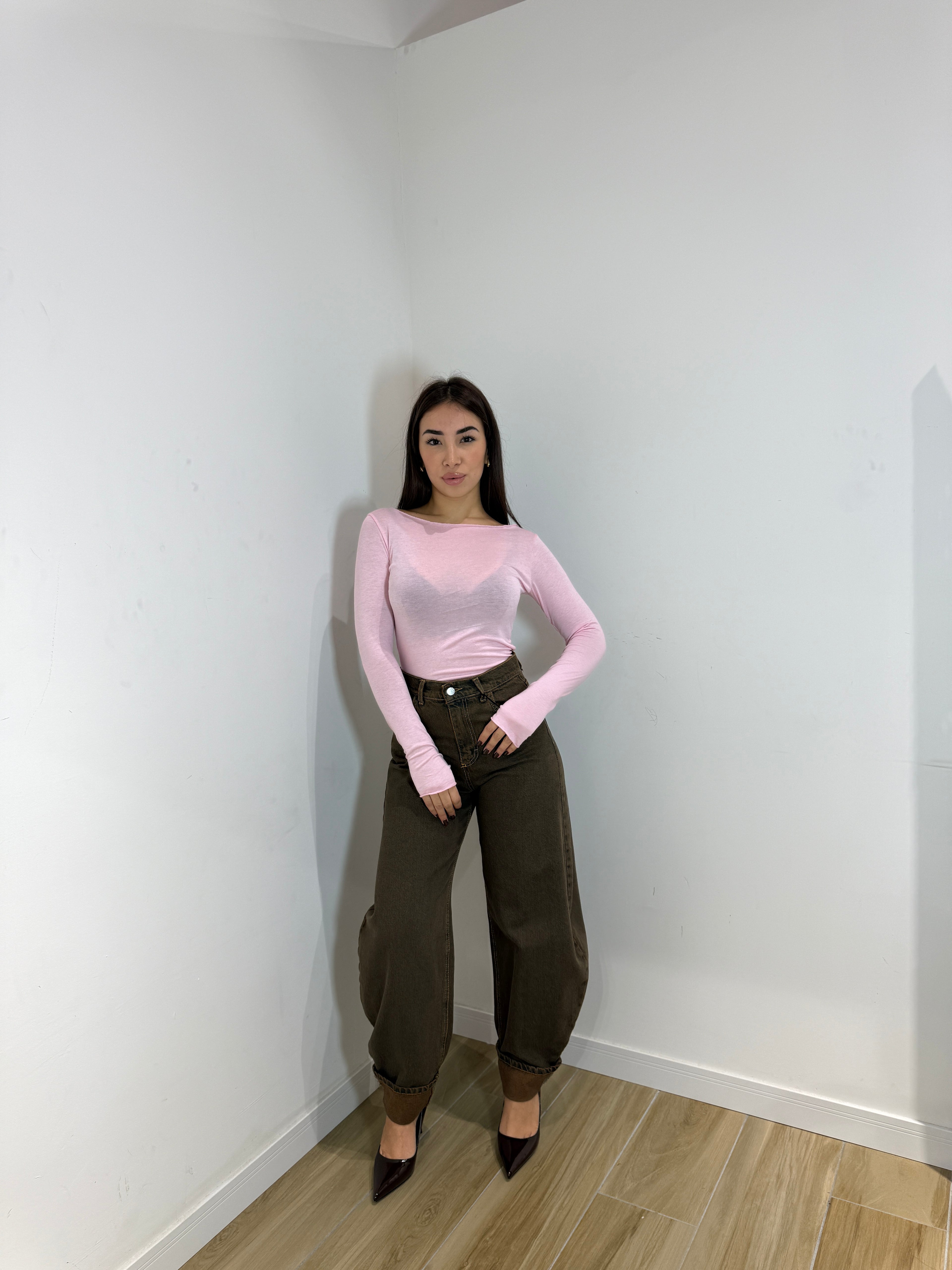 Maglia misto cash collo a barca