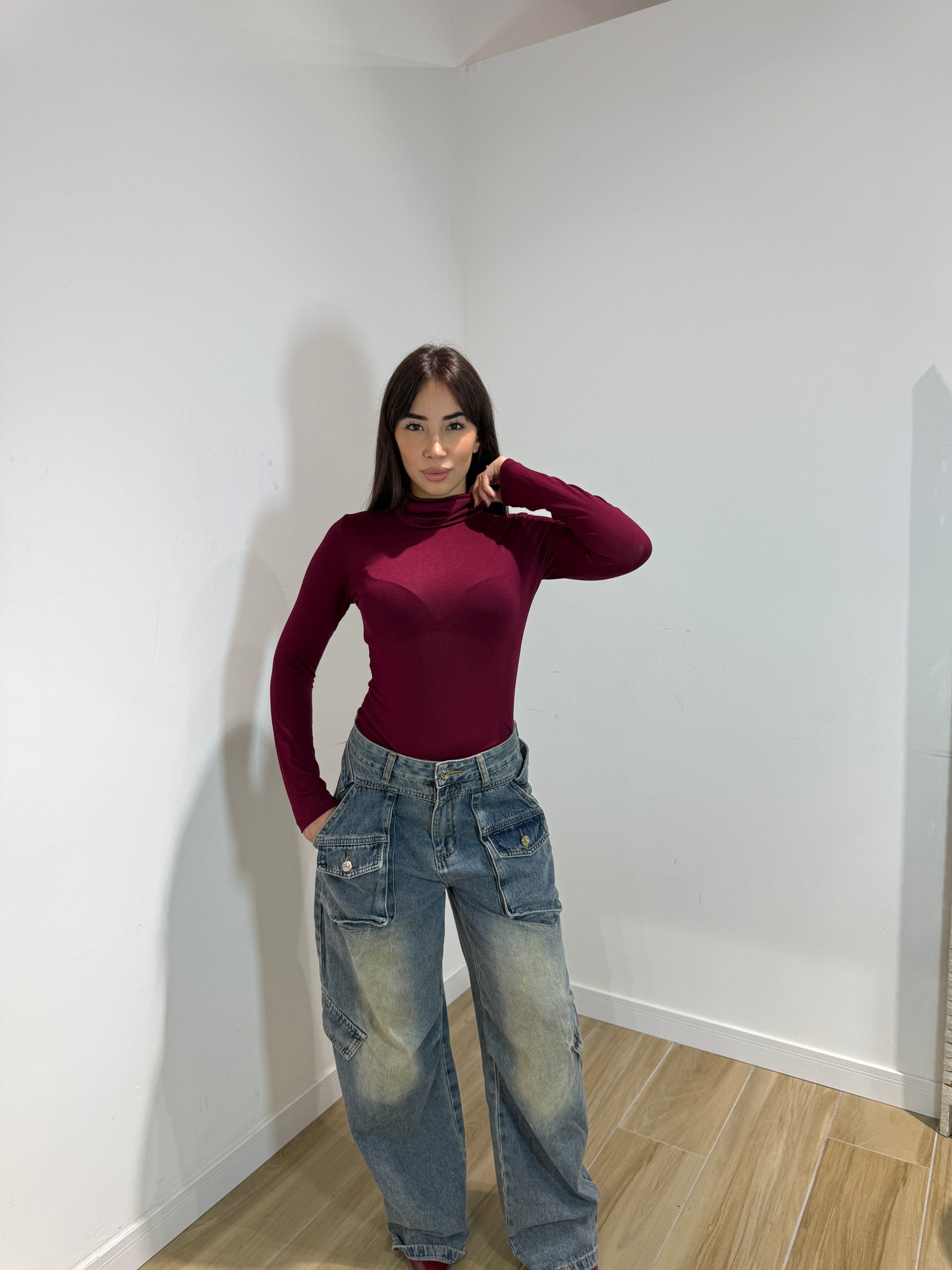 Body Toronto collo alto nero e bordeaux