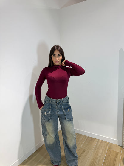 Body Toronto collo alto nero e bordeaux