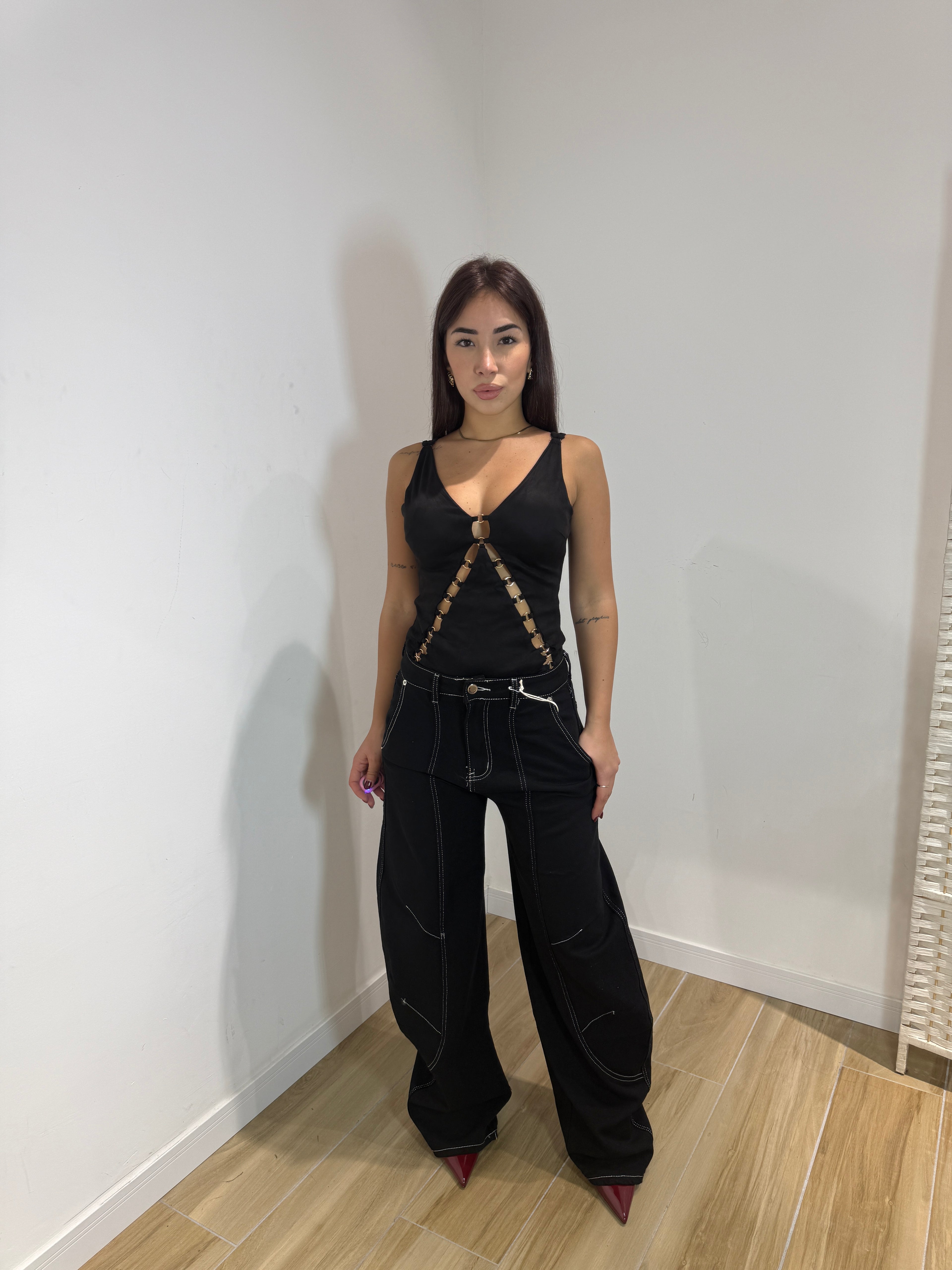 Body Agnese in ecocamoscio nero