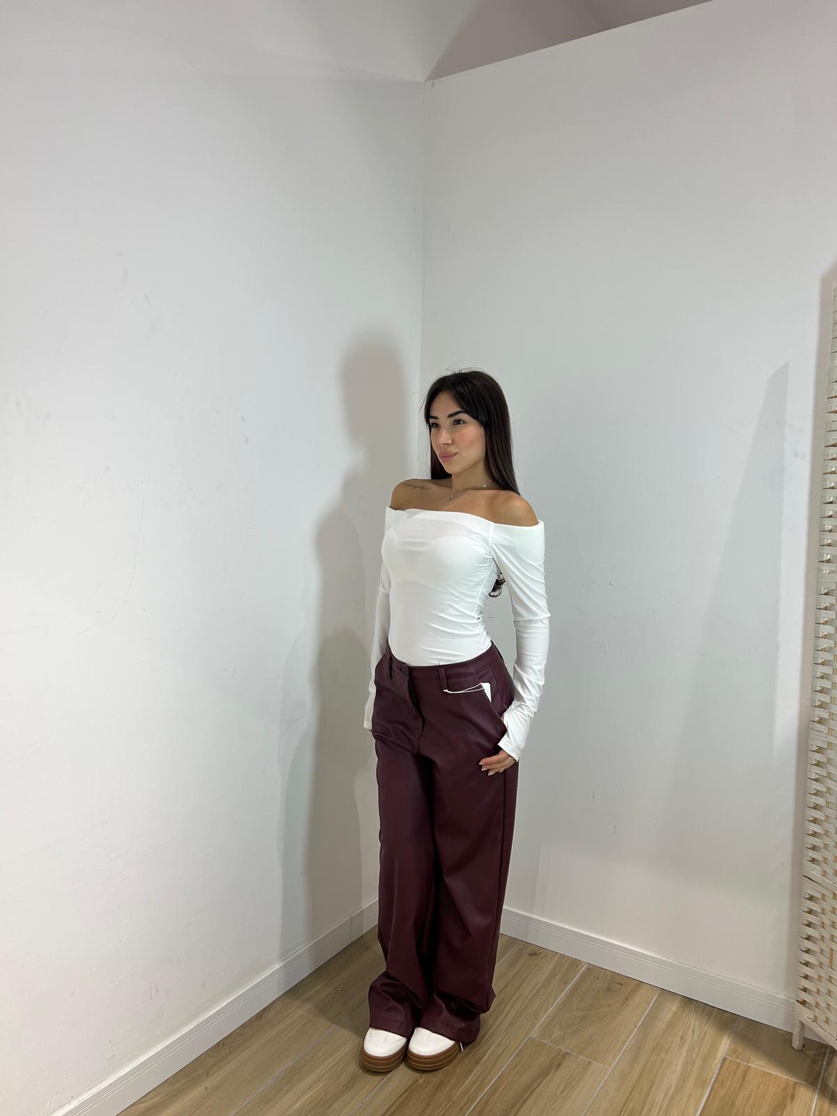 Body scollo a barca in licra bianco