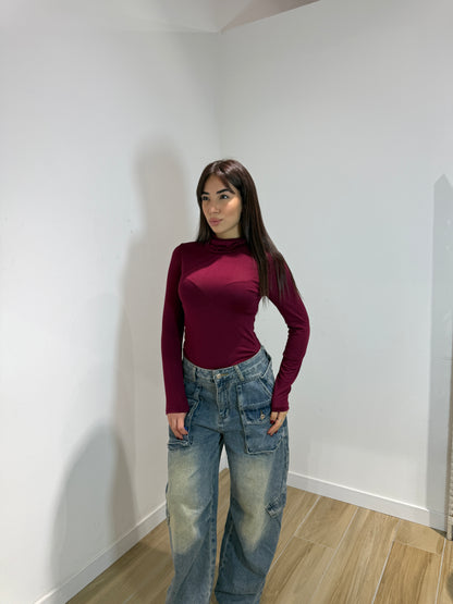 Body Toronto collo alto nero e bordeaux