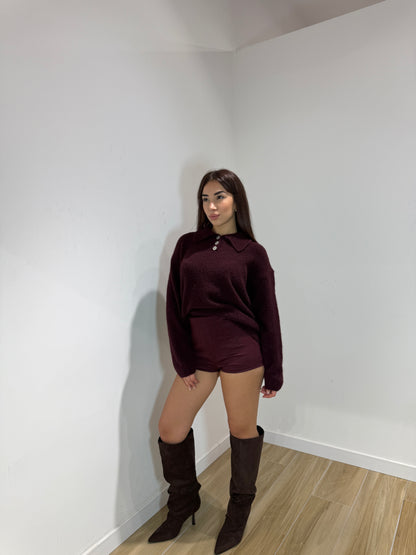 Pantaloncino Didy in ecocamoscio bordeaux