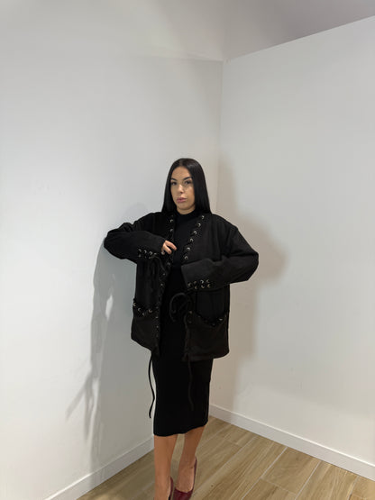 Blazer treccia in ecocamoscio nera
