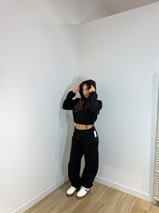 Felpa crop con cerniera nera