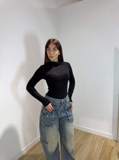 Body Toronto collo alto nero e bordeaux