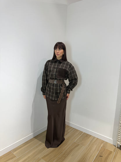 Gonna in raso Mika marrone