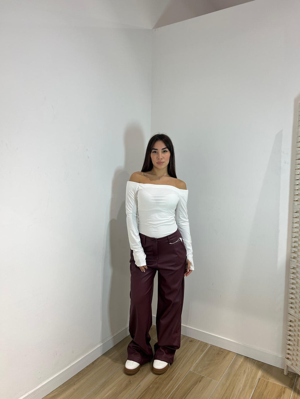 Body scollo a barca in licra bianco