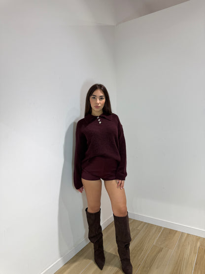 Pantaloncino Didy in ecocamoscio bordeaux