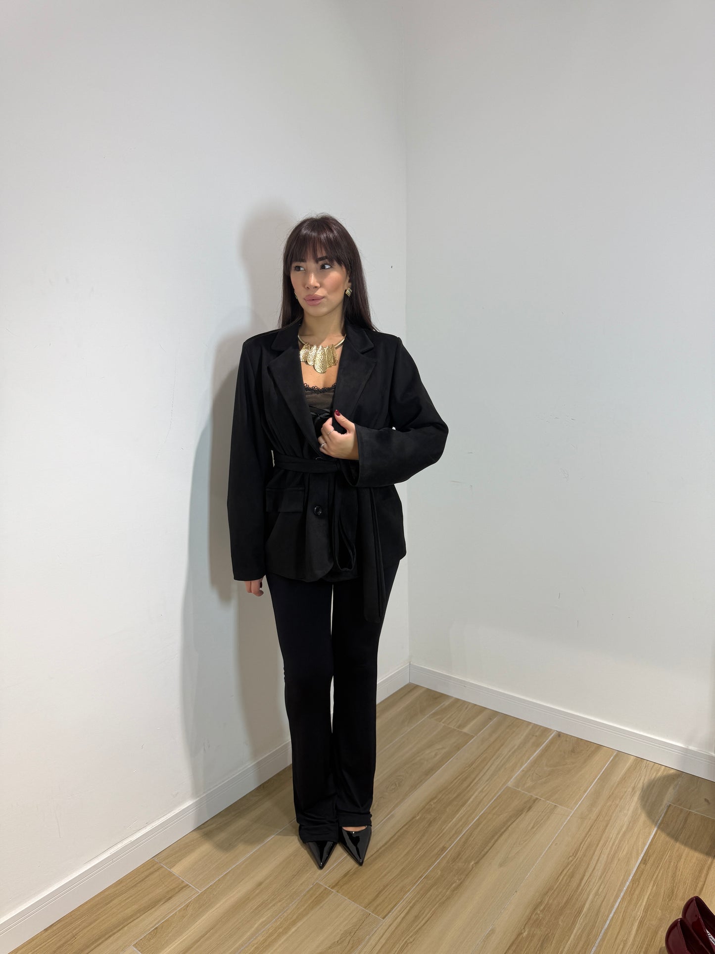 Blazer Tidy in ecocamoscio nera