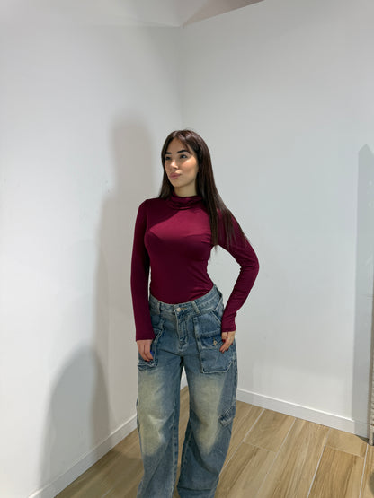 Body Toronto collo alto nero e bordeaux