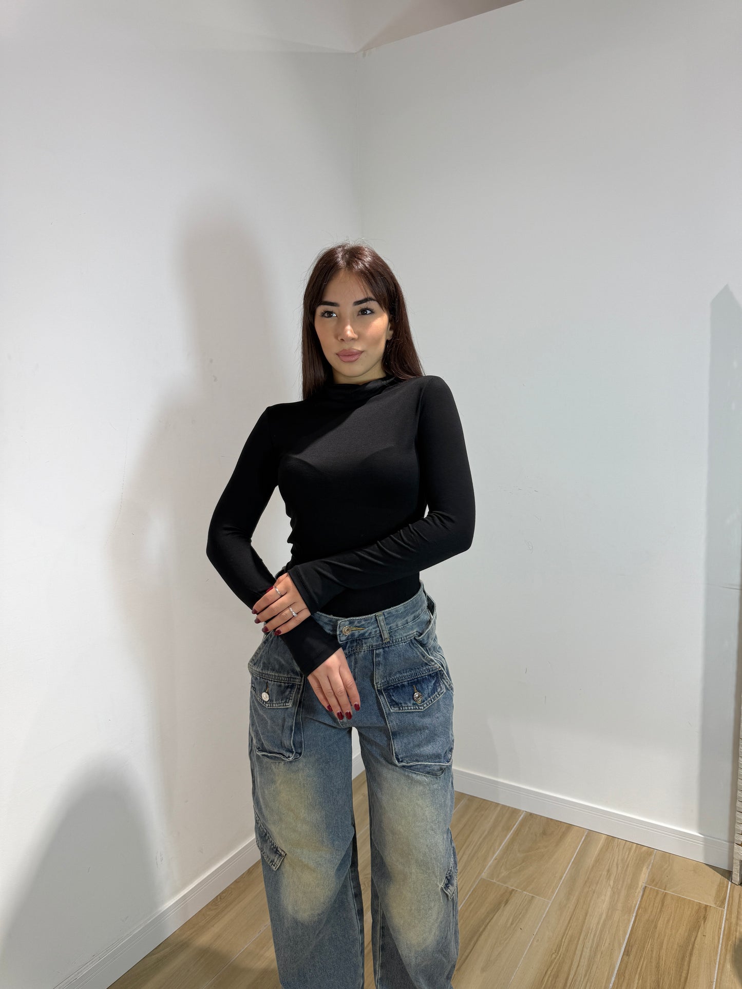 Body Toronto collo alto nero e bordeaux