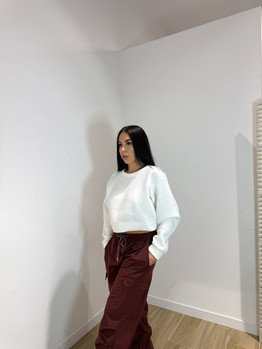 Felpa crop bianca