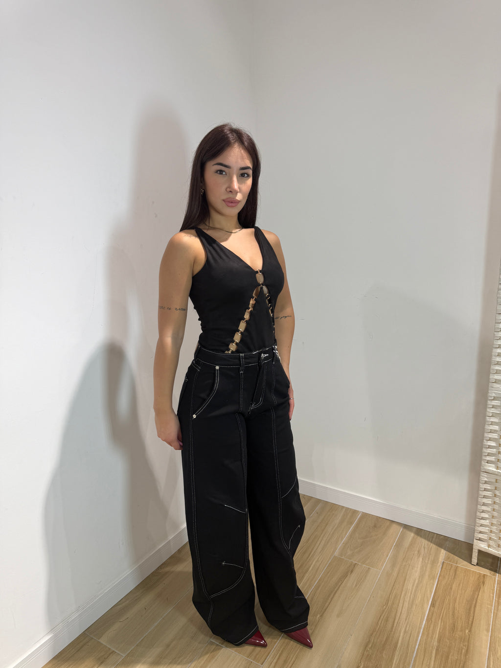 Body Agnese in ecocamoscio nero