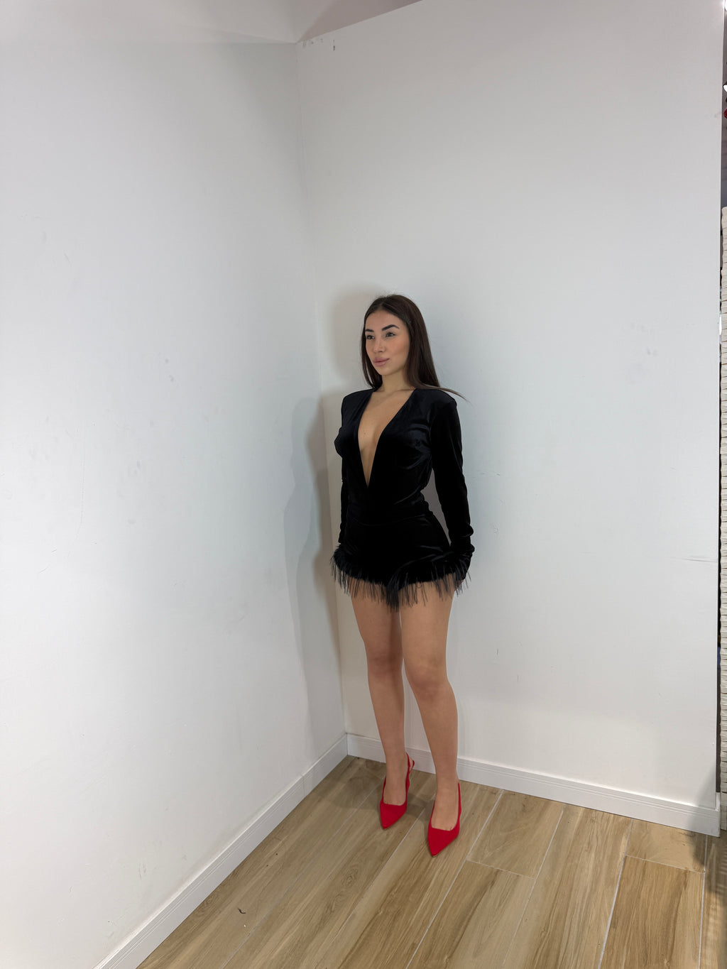 Culotte in velluto con piuma