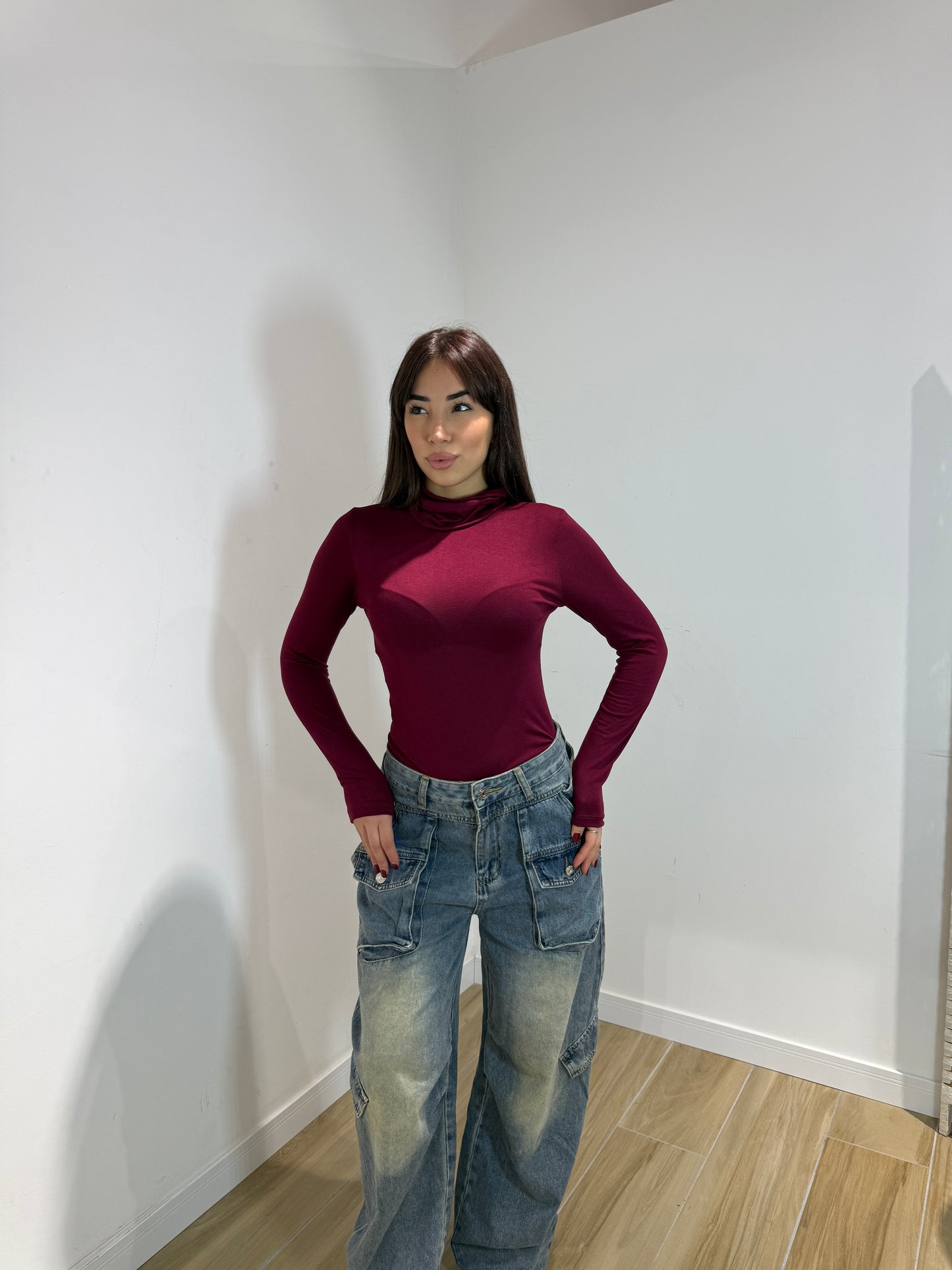 Body Toronto collo alto nero e bordeaux