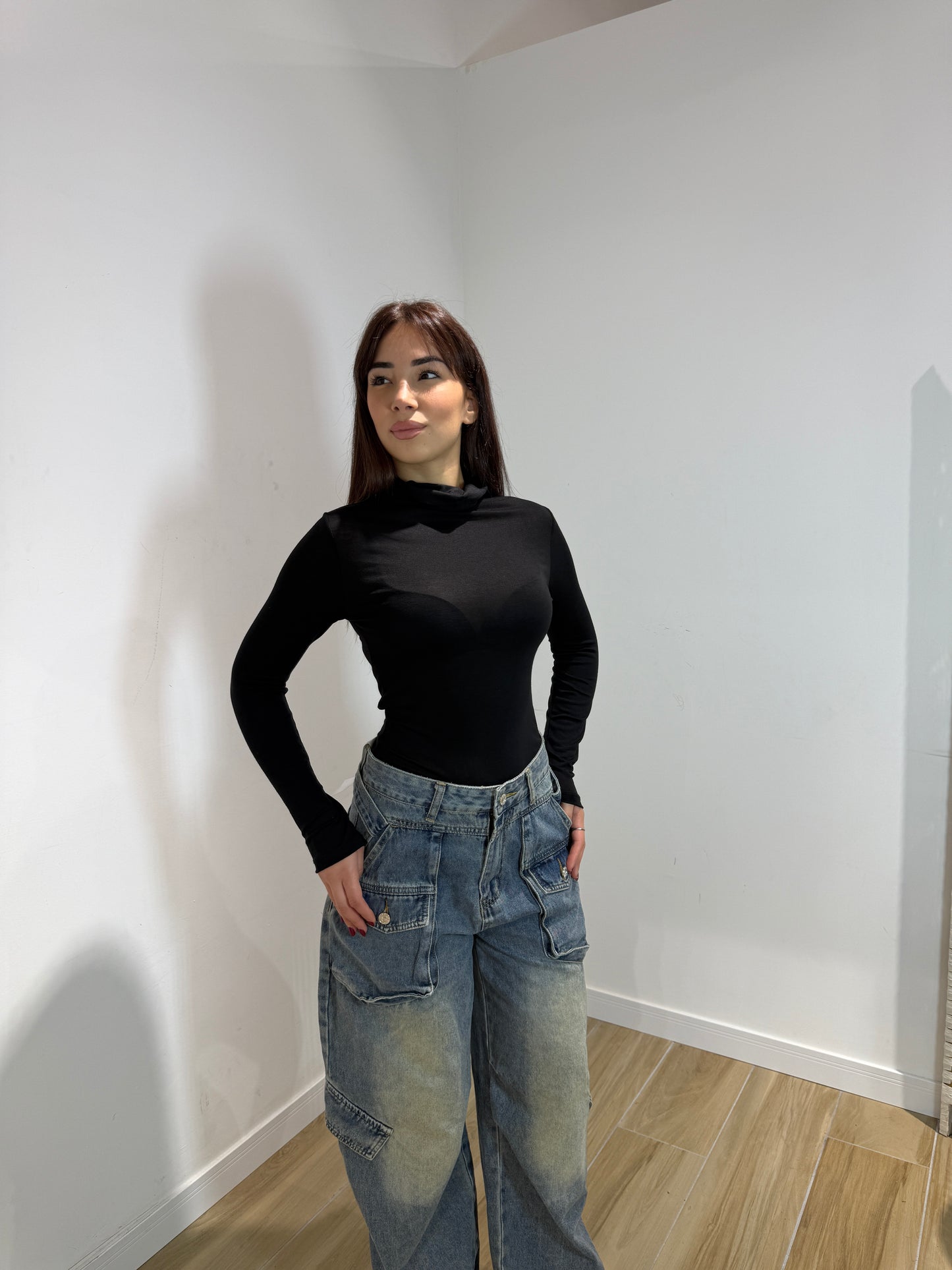 Body Toronto collo alto nero e bordeaux