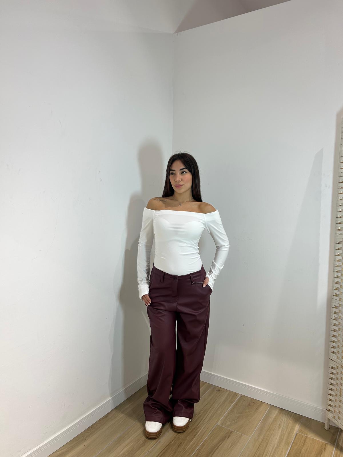 Body scollo a barca in licra bianco