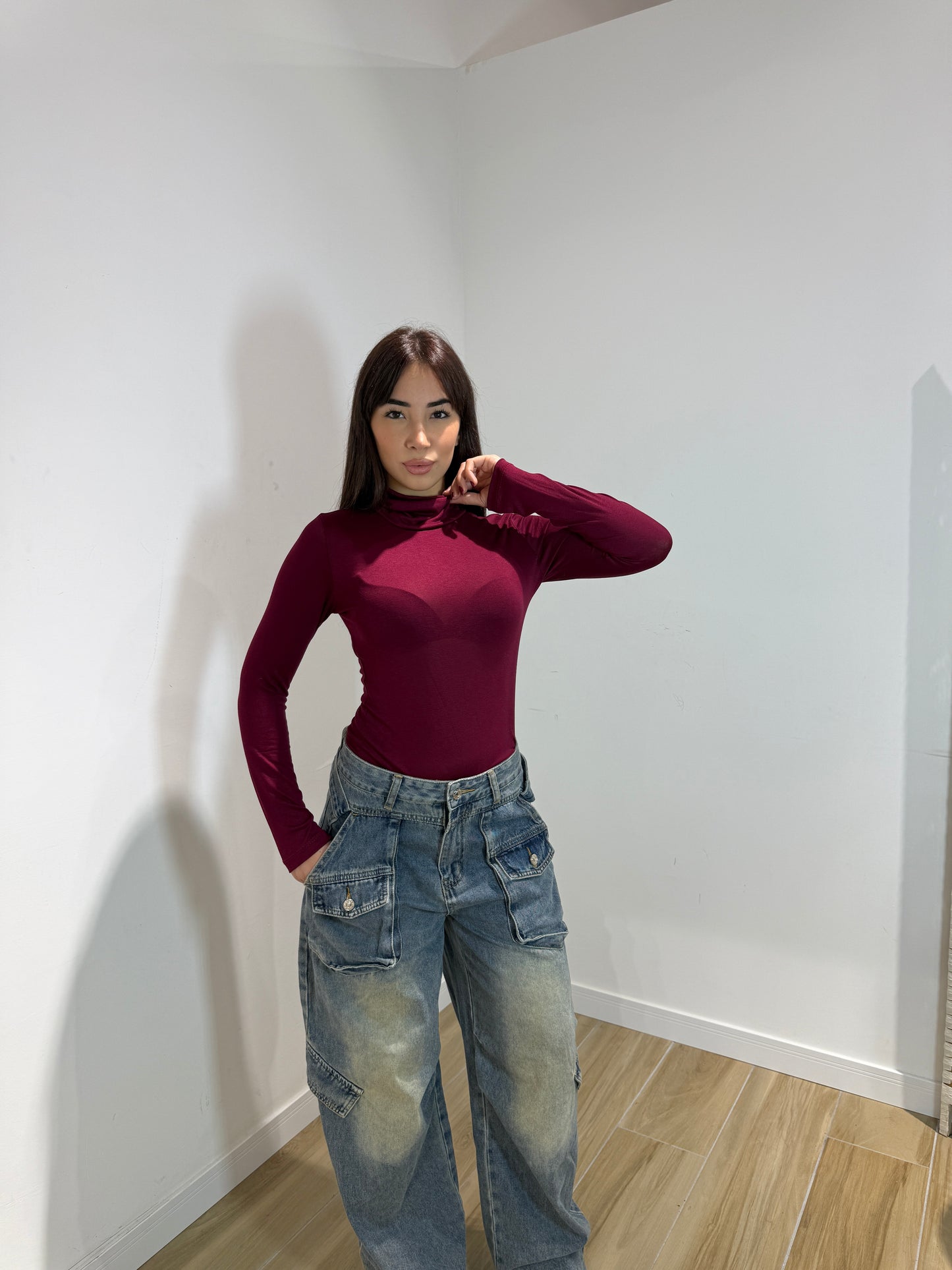 Body Toronto collo alto nero e bordeaux