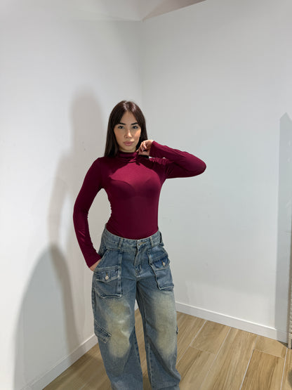 Body Toronto collo alto nero e bordeaux