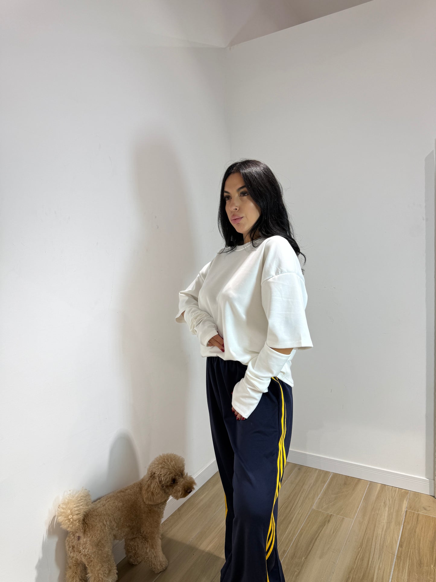 Maglia manica a guanto bianca