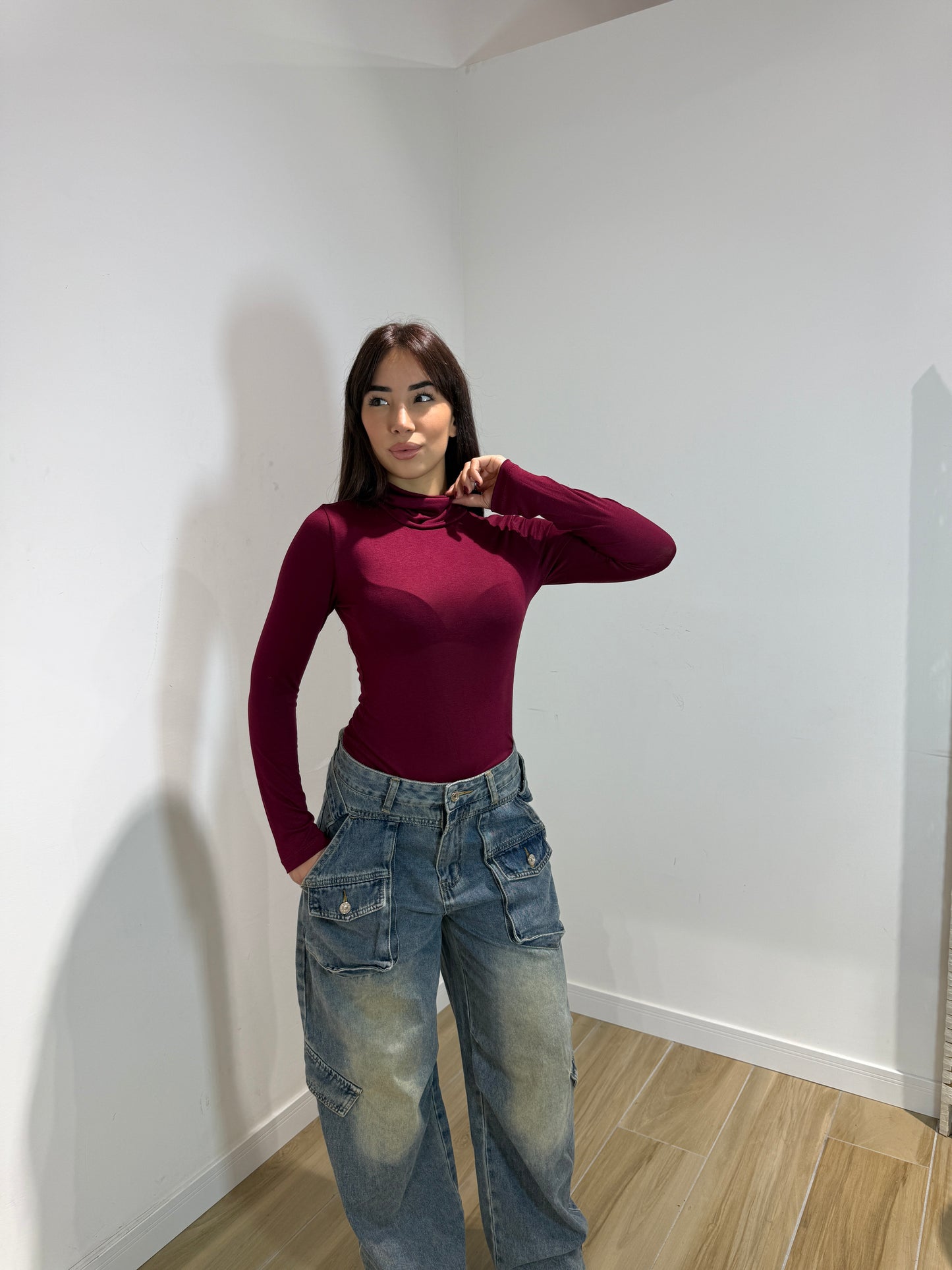 Body Toronto collo alto nero e bordeaux