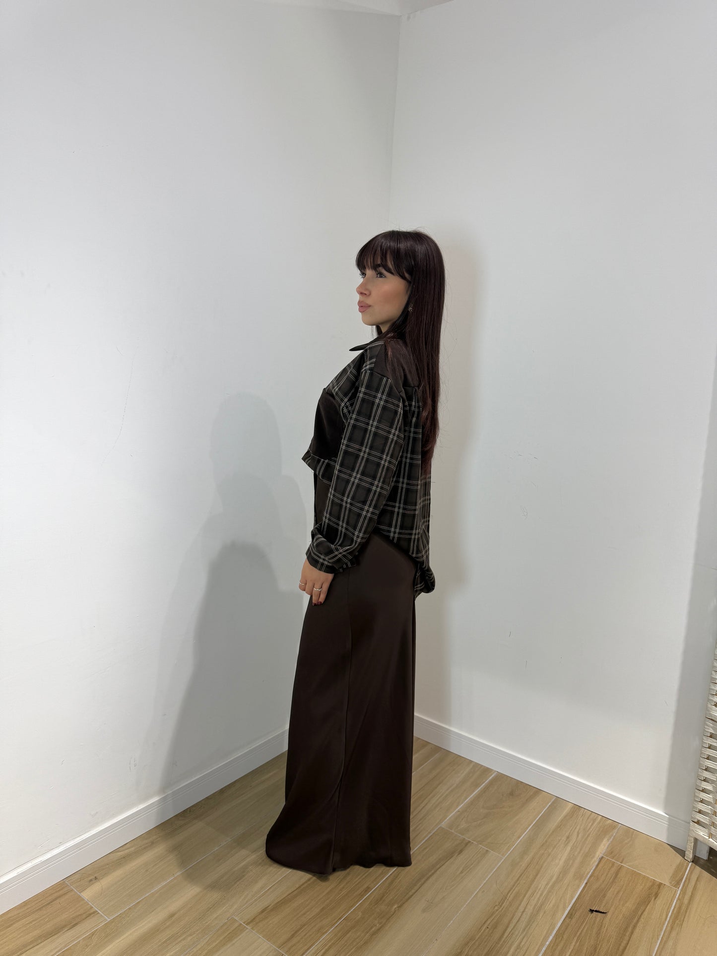 Gonna in raso Mika marrone