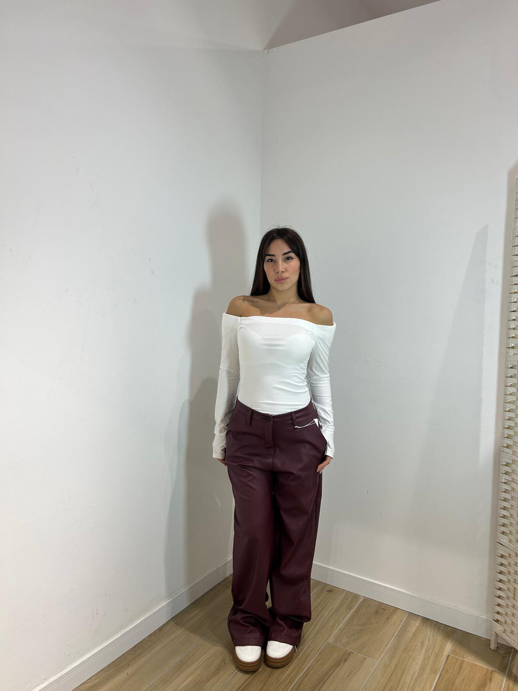 Body scollo a barca in licra bianco