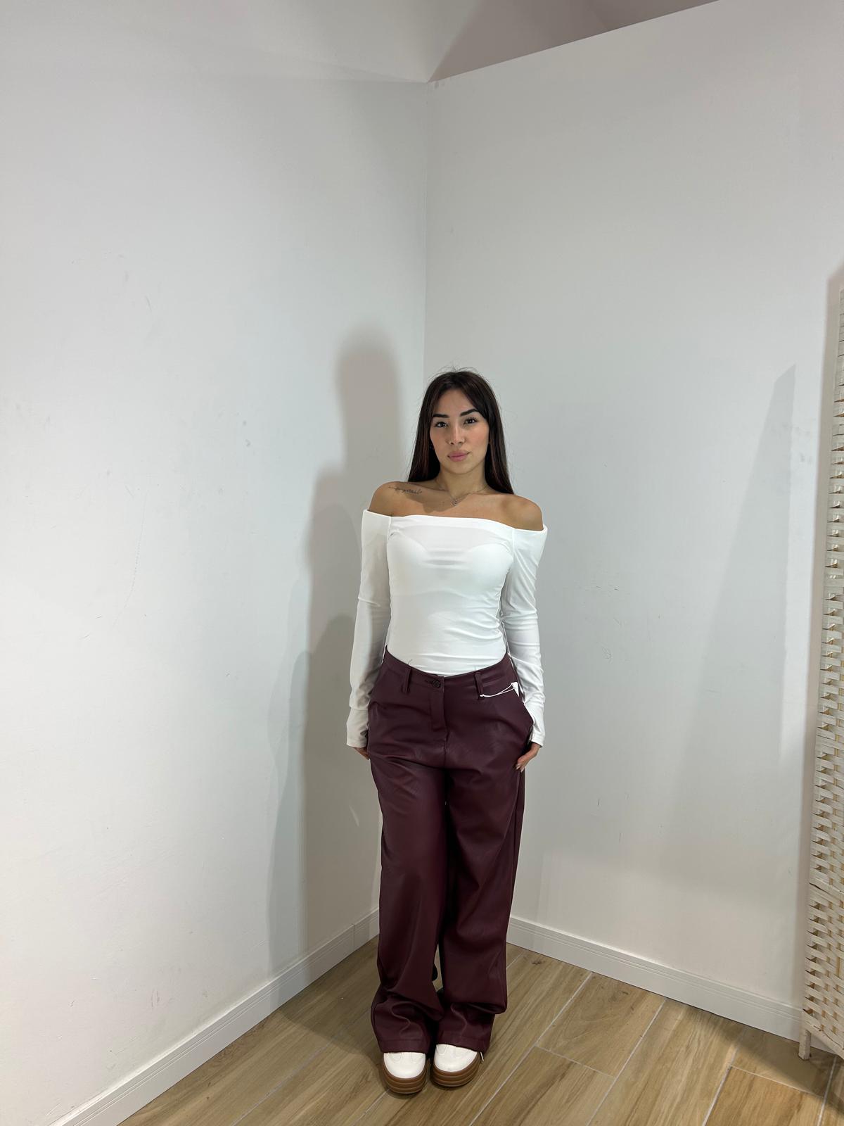 Body scollo a barca in licra bianco