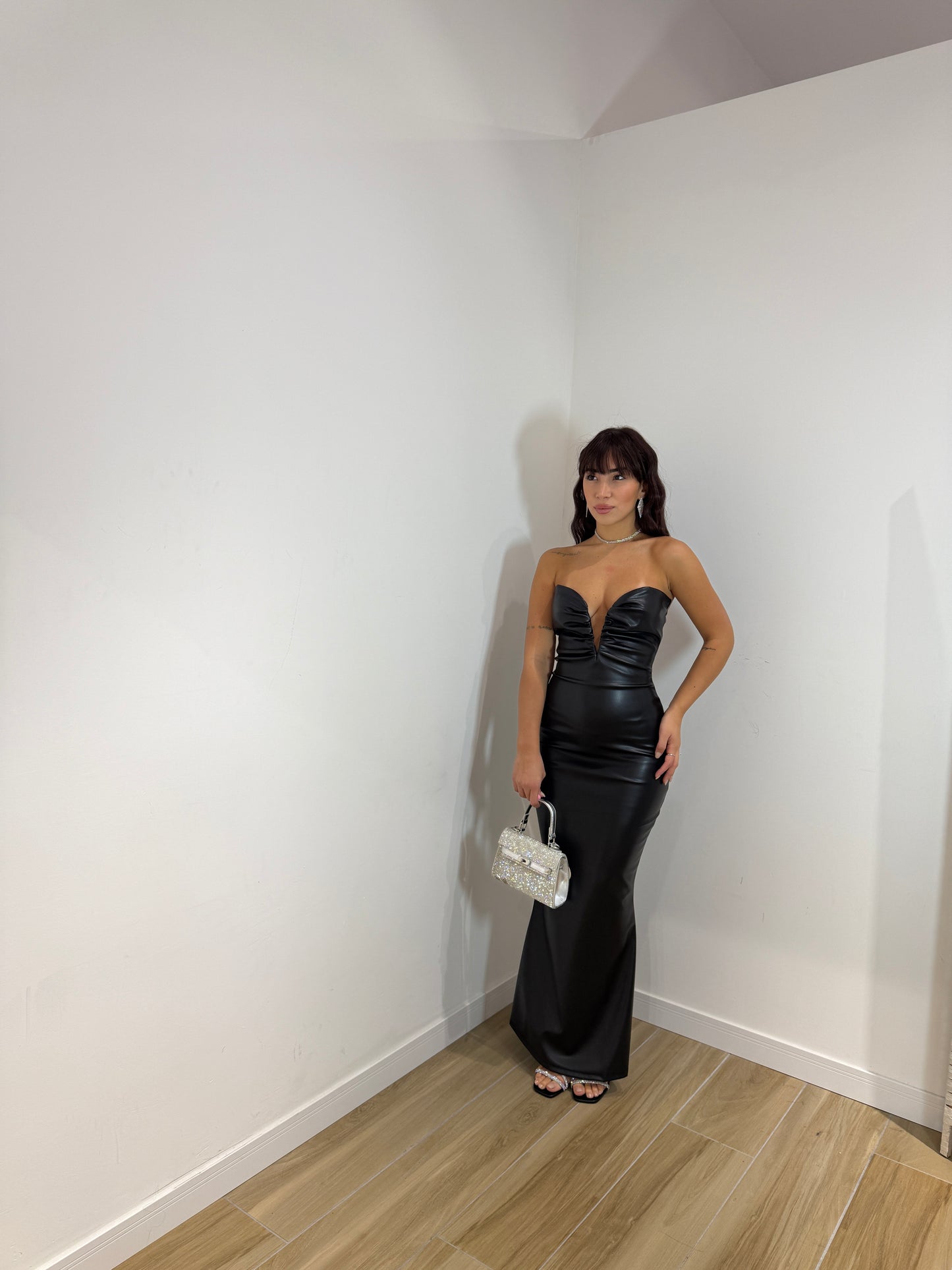 Abito lungo in ecopelle cuore