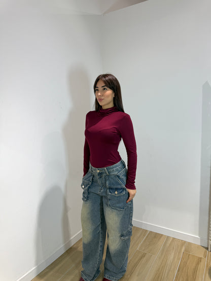 Body Toronto collo alto nero e bordeaux