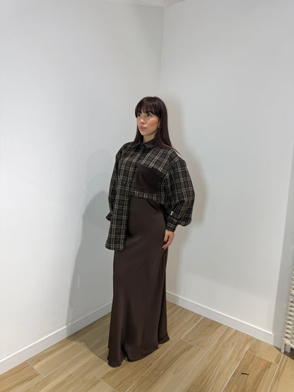 Gonna in raso Mika marrone