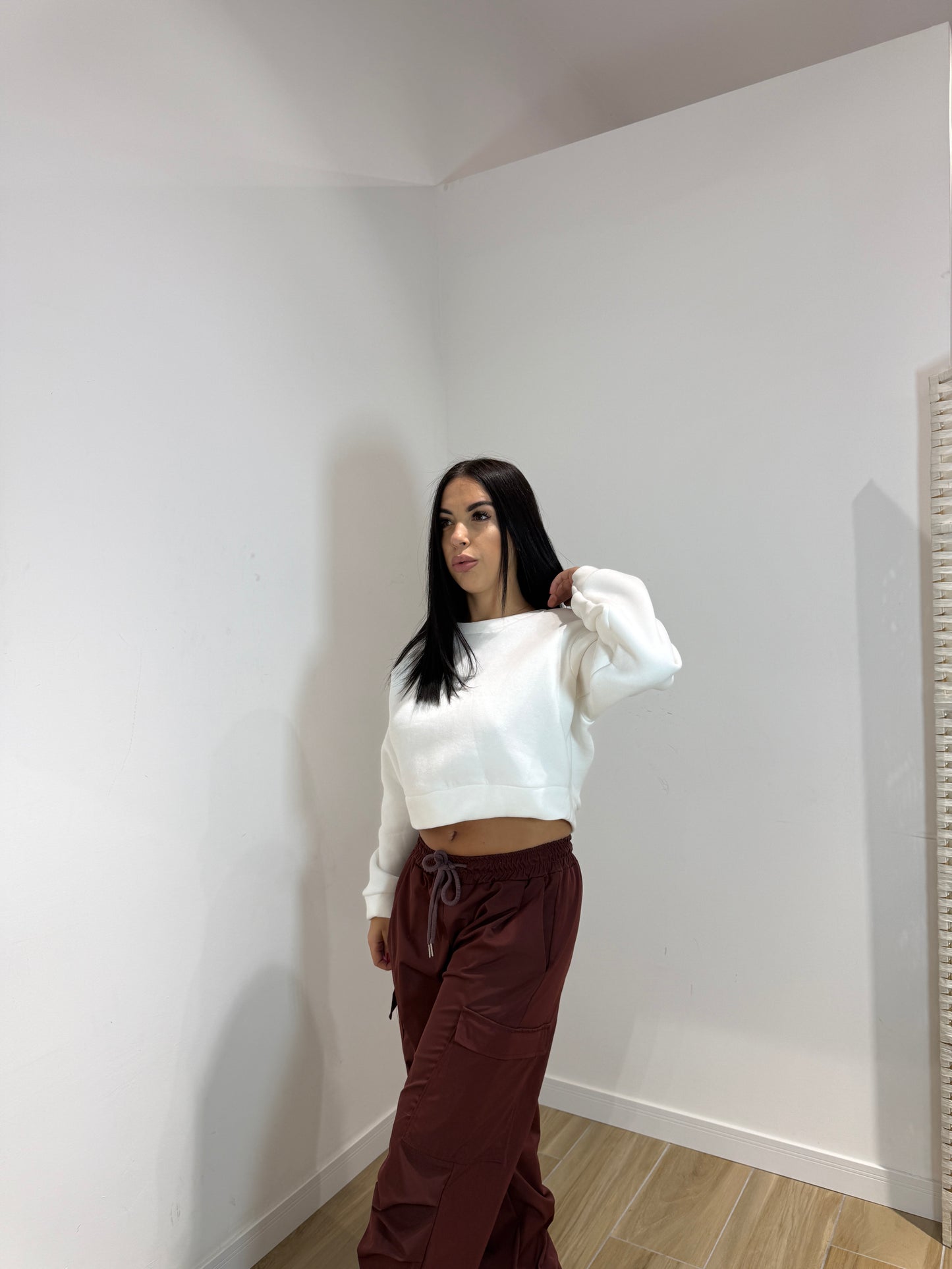 Felpa crop bianca