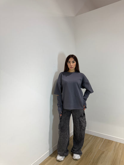 Maglia manica a guanto grigia