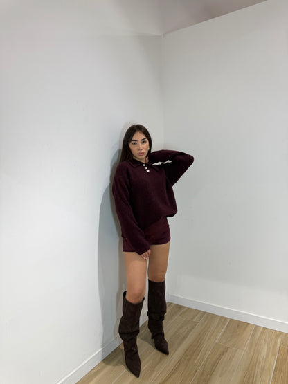 Pull polo bordeaux