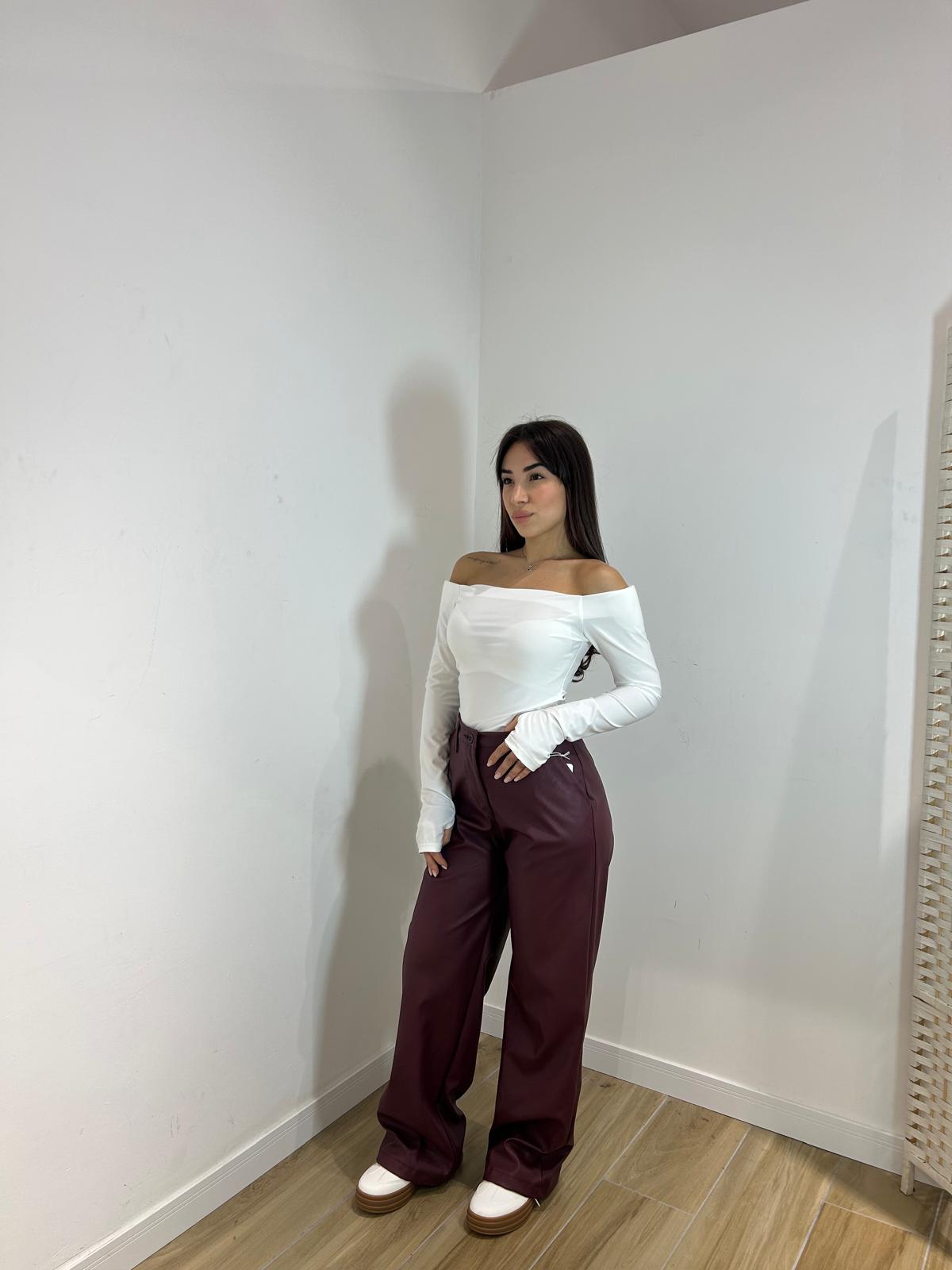 Body scollo a barca in licra bianco