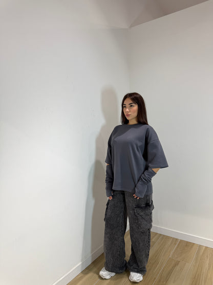 Maglia manica a guanto grigia