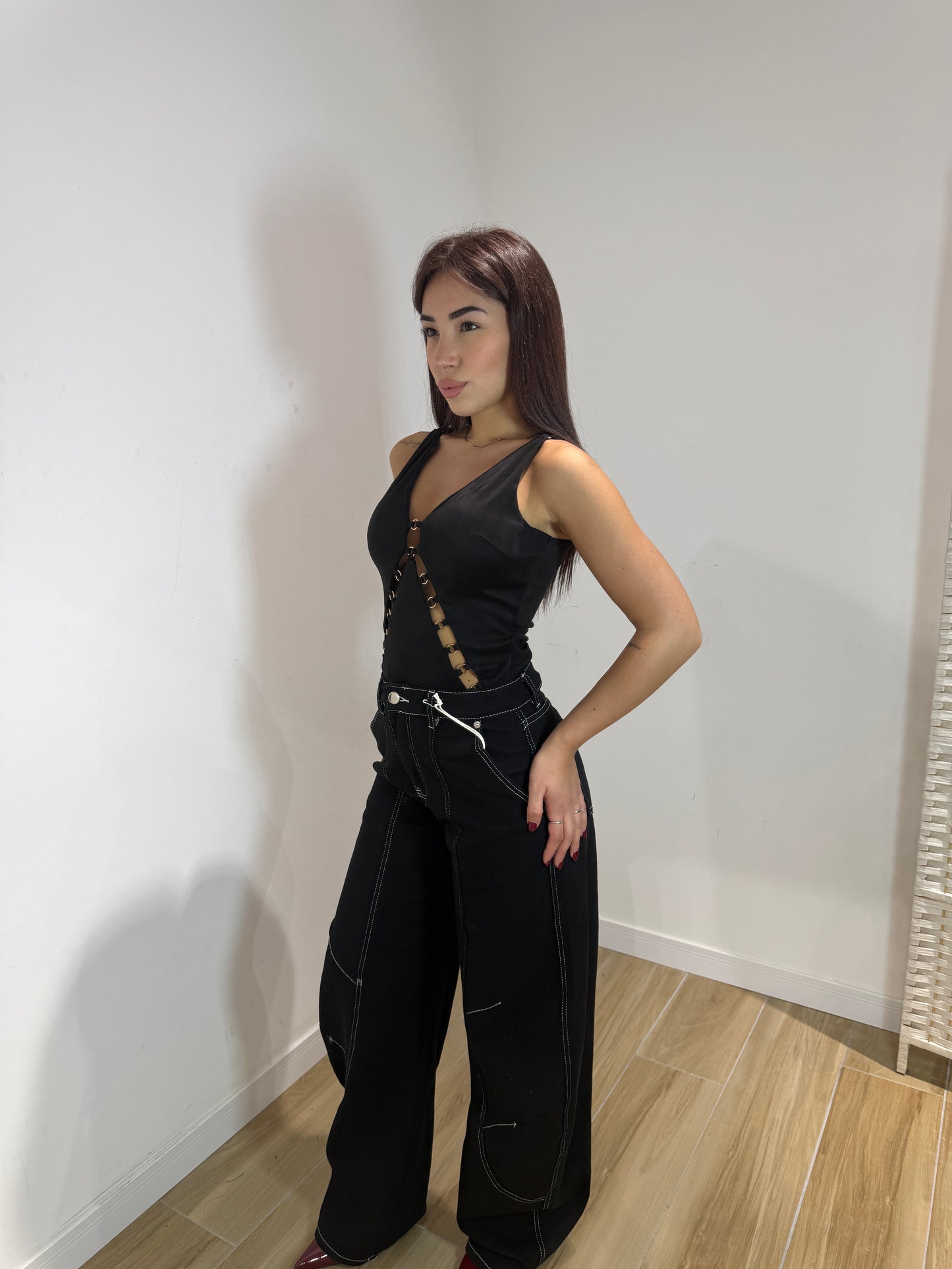 Body Agnese in ecocamoscio nero