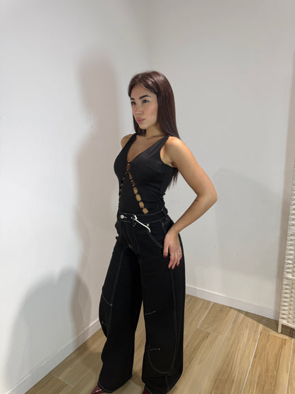 Body Agnese in ecocamoscio nero