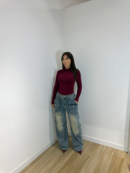 Body Toronto collo alto nero e bordeaux