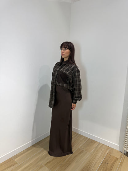 Gonna in raso Mika marrone