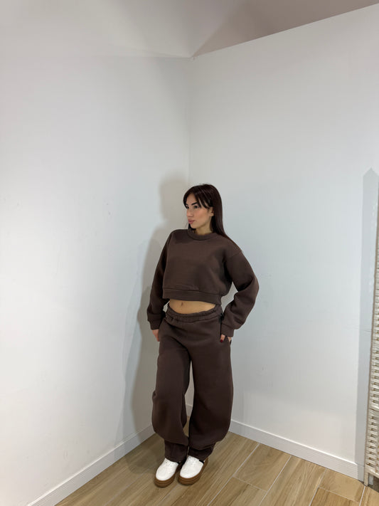Felpa crop marrone