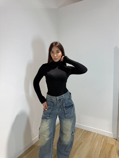 Body Toronto collo alto nero e bordeaux