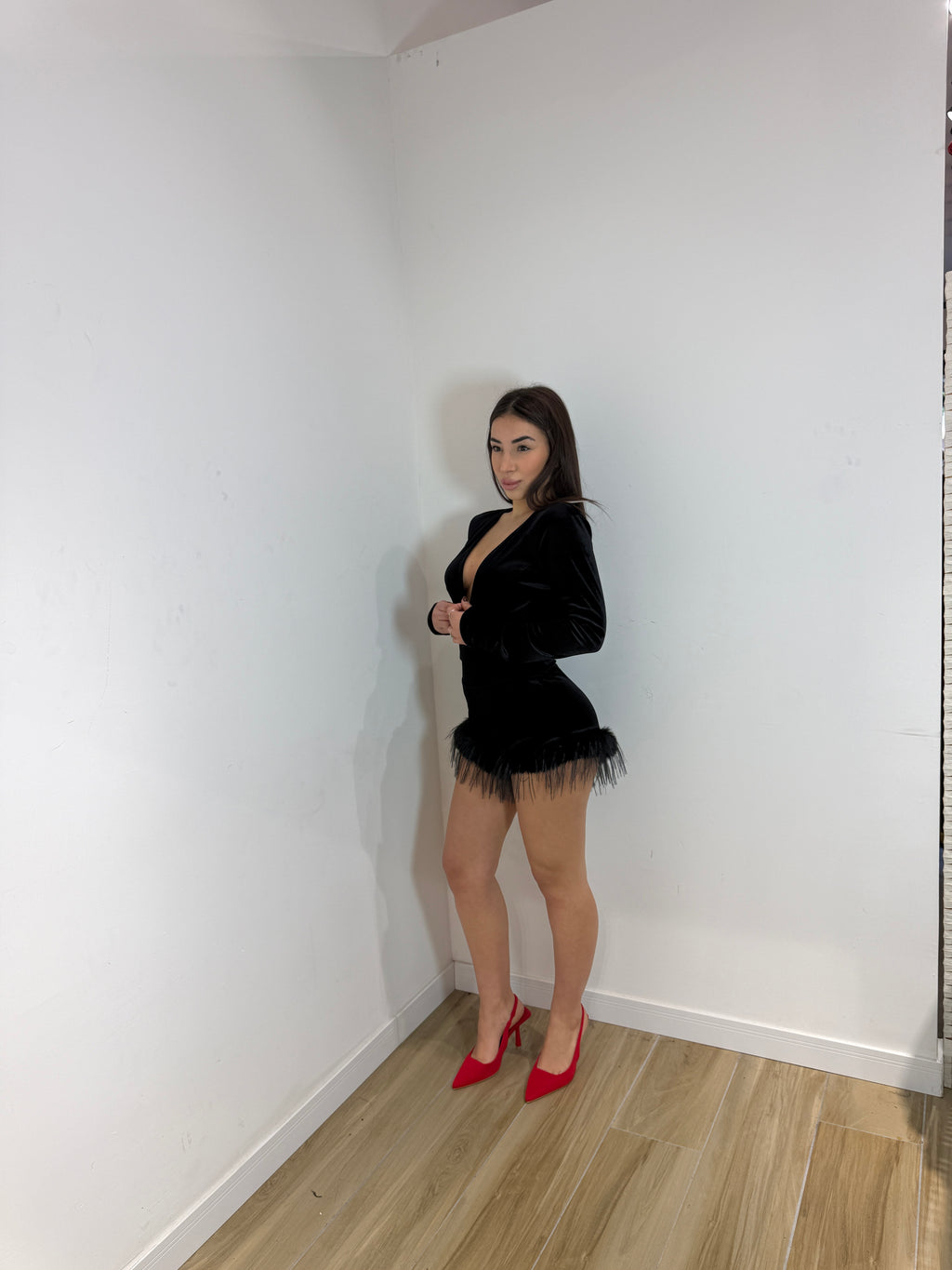 Culotte in velluto con piuma