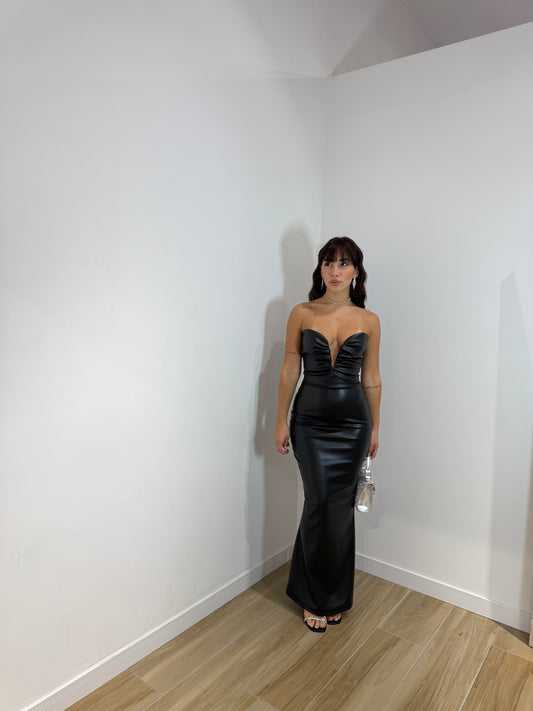 Abito lungo in ecopelle cuore