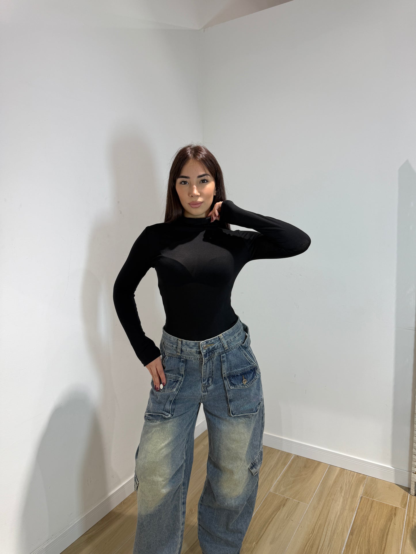 Body Toronto collo alto nero e bordeaux