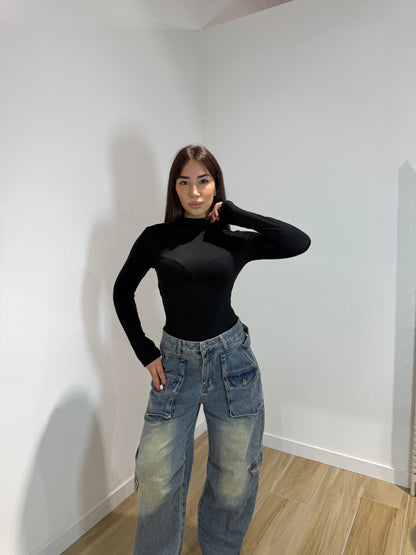 Body Toronto collo alto nero e bordeaux