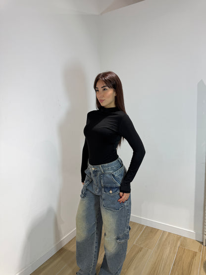 Body Toronto collo alto nero e bordeaux