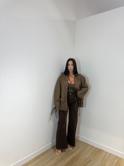 Blazer treccia in ecocamoscio marrone