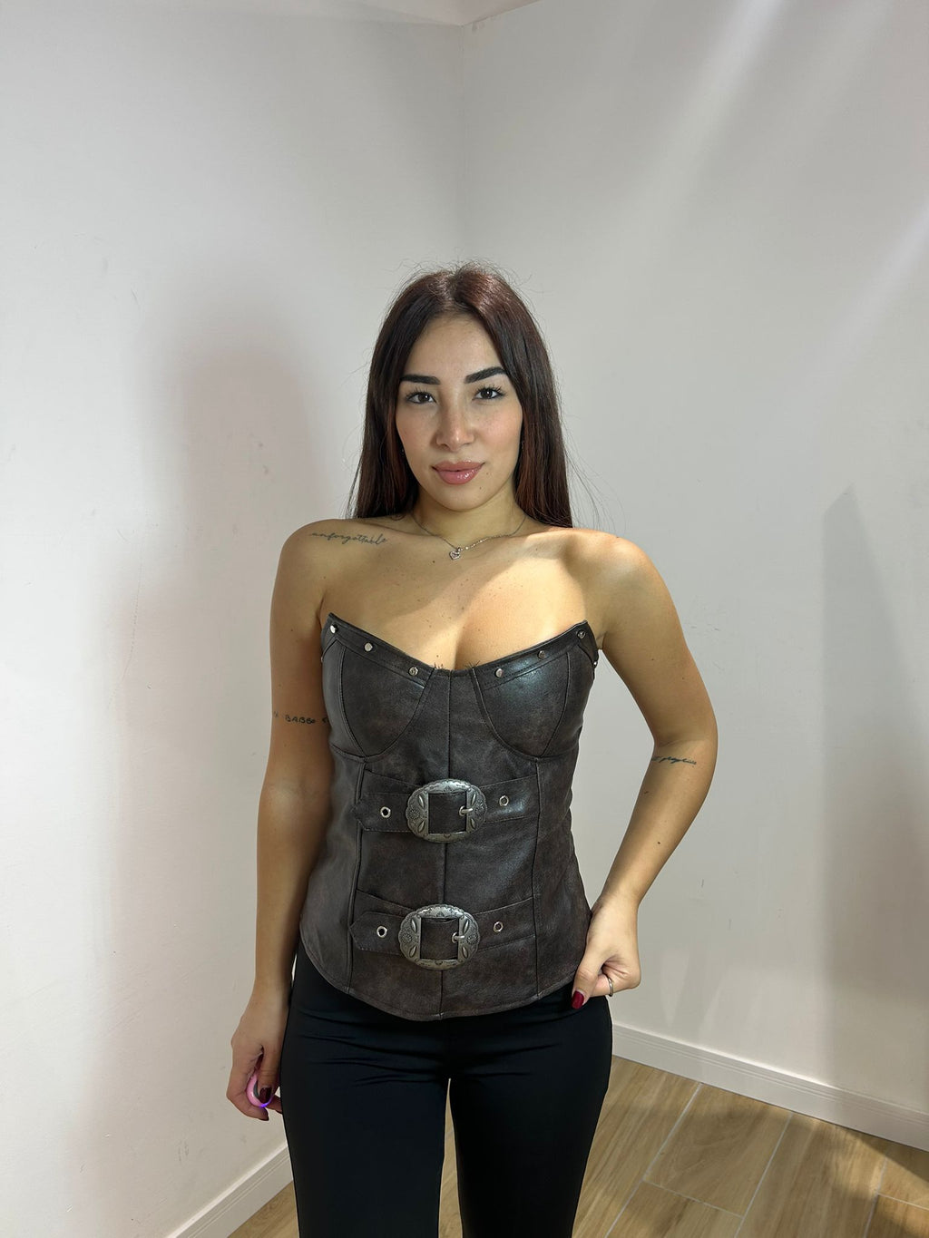 Corsetto Merly in ecopelle marrone